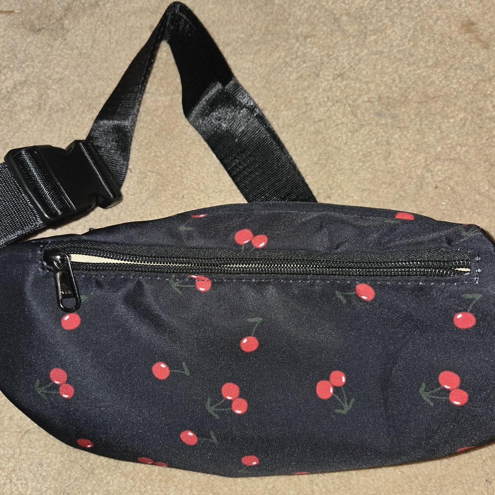 Cherry Print Black Waist Belt